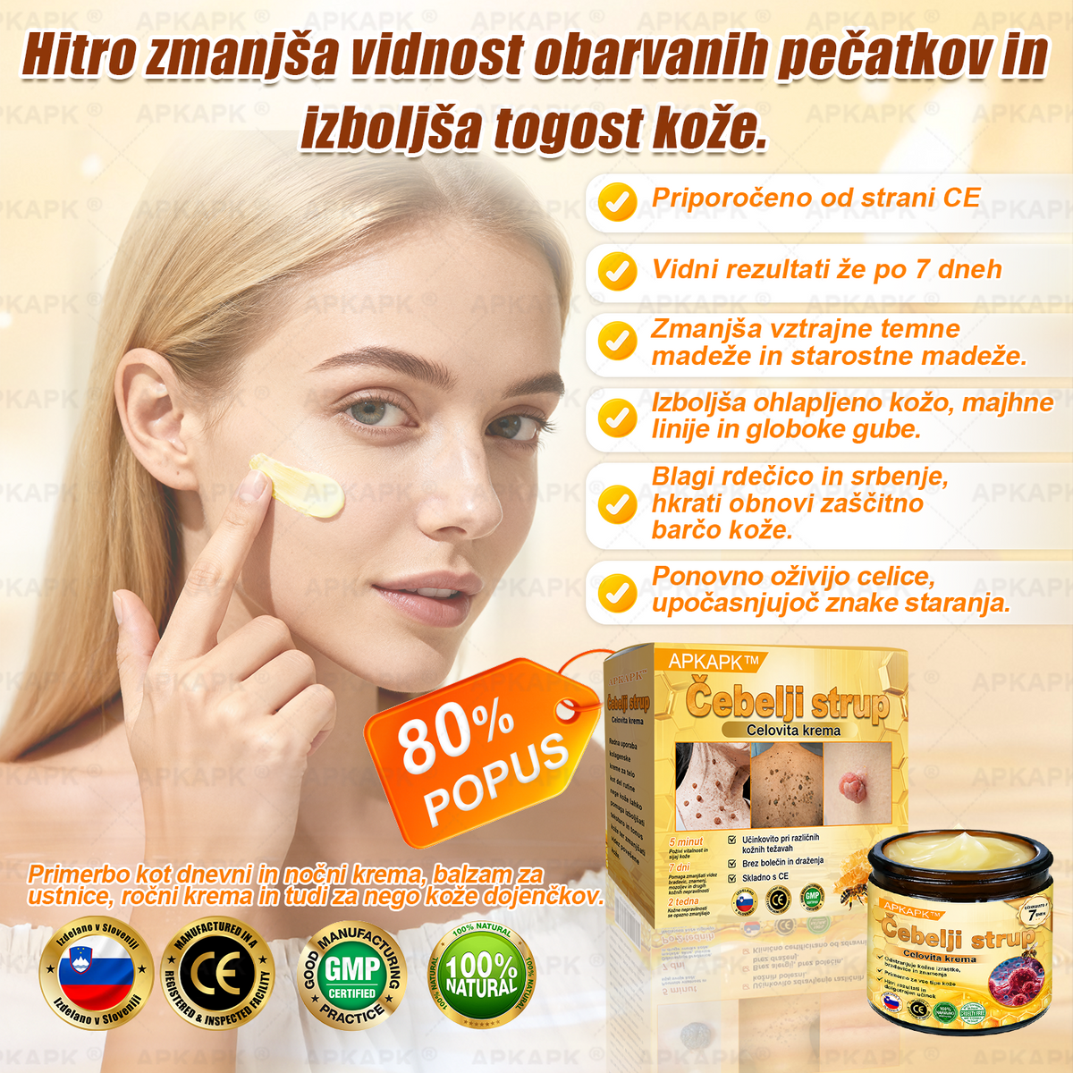 🐝 Časovno omejena ponudba | APKAPK® krema s čebeljim strupom za obnovo kože in zmanjšanje videza gub 🍃 Ciljno delovanje proti gubam in za nego kože z različnimi nepravilnostmi.